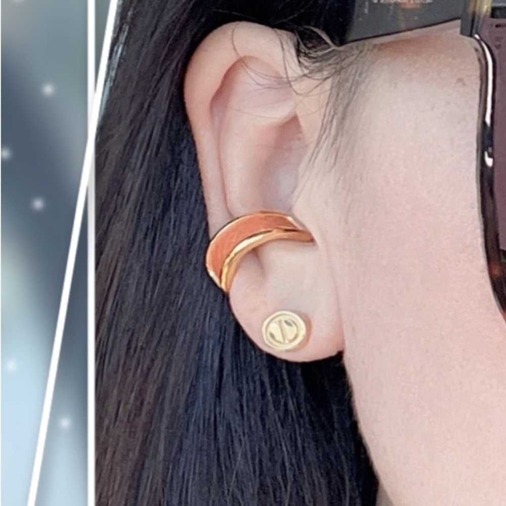 Authentic Hermes Olympe Ear Cuff - Orange and Gold plated hardware